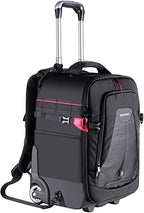 2-in-1 Rolling Camera Backpack Trolley Case - Anti-shock Detachable Padded Compartment, Hidden Pull Bar, Durable, Waterproof for Camera,Tripod,Flash Light,Lens,Laptop for Air Travelling(Black) (Nw-da410t)