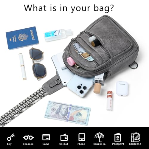 Sling Bag for Women Crossbody Bags Sling Purse Cross Body Backpack Vegan Leather Over Shoulder Bag Travel Handbag Gifts Dark Grey (Drak Grey)