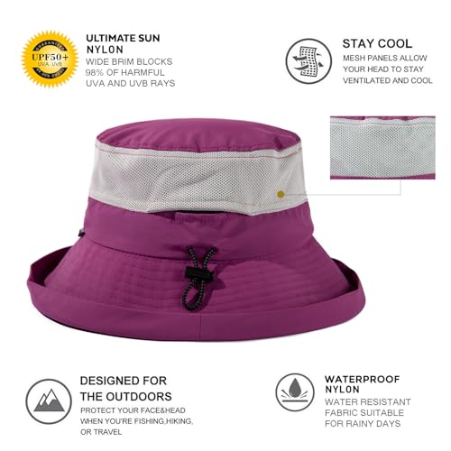 UVCoolix UPF 50+ Wide Brim Ponytail Sun Hat (Large-X-Large / Purple)