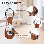 4 Pack Leather Holder Keychain for AirTag 2nd & 1st Gen with Key Ring (Dark Blue/Green/Brown/White)