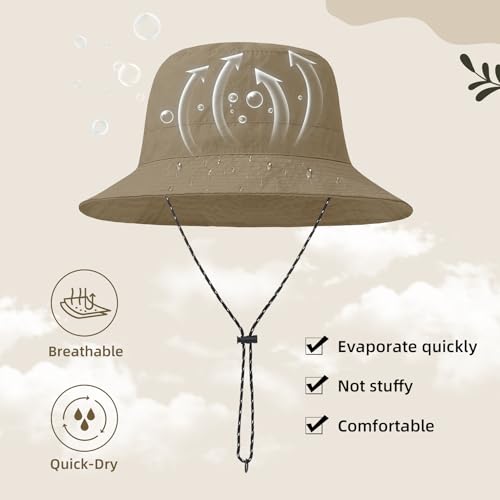 Waterproof Bucket Hats for Woman UPF 50+ Sun Hat Khaki (Khaki)