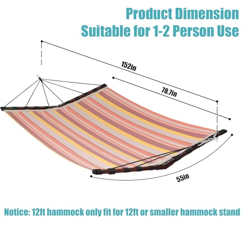 12FT 2 Person Hammock V Shaped Spreader Bar (Coral Red Stripes)
