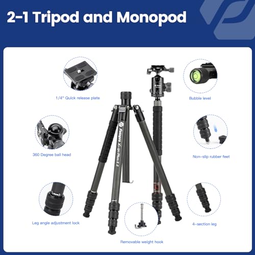 73" 185cm Carbon Fiber Travel Tripod for Camera (Black / 73" Plus (Carbon Fiber))