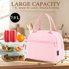 Lunch Bag Tote Bag Lunch Organizer Lunch Holder Insulated Lunch Cooler Bag for Women (Pink)