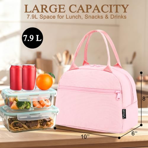 Lunch Bag Tote Bag Lunch Organizer Lunch Holder Insulated Lunch Cooler Bag for Women (Pink)
