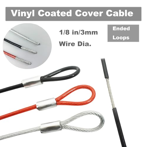 1/8"(3mm) Wire Diam Stainless Steel Cable Eyelets Loops Short Rope Lanyard Safety Tether Chain Lock with Vinyl Coated Cover, 15Pcs 8" Long Black (8 inches - 15 Pcs / Black-B)