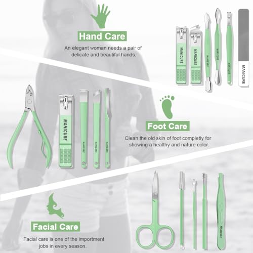Manicure Set Professional Nail Clippers Pedicure Kit (Green)