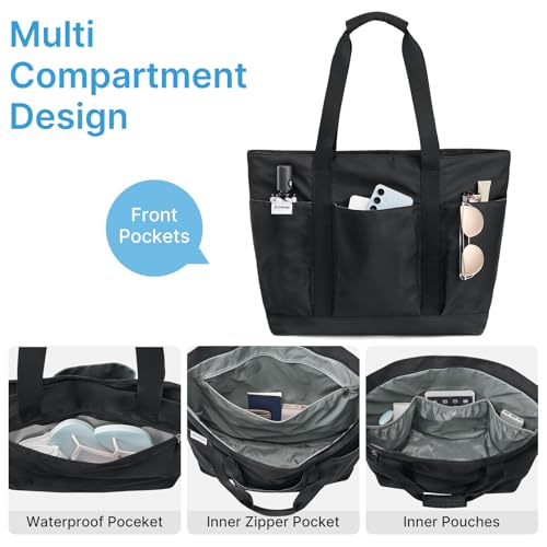 Beach Bag Waterproof Beach Tote Pool Bags for Women (Black / 35L)