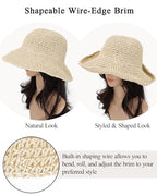 Womens Crochet Straw Sun Hat Foldable Floppy Wide Brim Beach Hat for Summer (One Size / Beige)