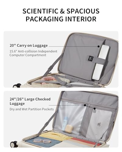 Expandable Top Open 24 Inch Checked Luggage with Spinner Wheels (Coconut White / Checked-Medium 24-Inch)