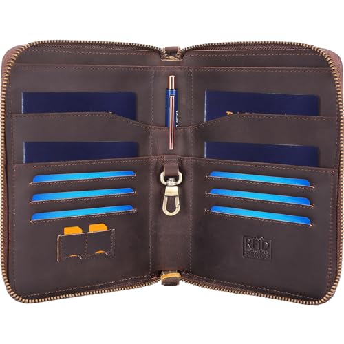 Lorenzo Full Grain Leather Family Passport Wallet for 4 (Dark Brown)