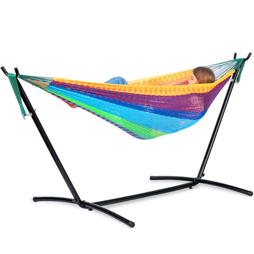 Double Hammock with Stand for Outside (Mayan Rainbow)