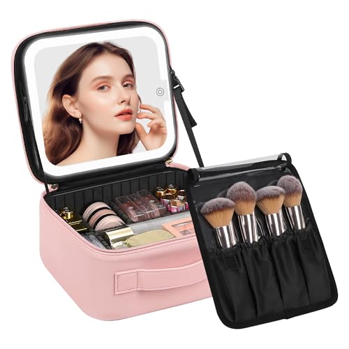 Travel Makeup Bag with LED Mirror (A-Small / 01-Pink)