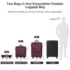 Expandable Luggage Bags for Travel Collapsible Suitcase with Wheels (Purple)