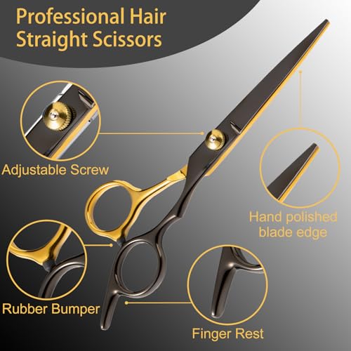 15 pcs Hair Cutting Scissors Professional (Premium Black/Gold)