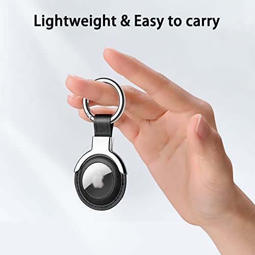 Compatible with AirTag Case Airtag Keyring Leather Protective Case AirTags Loop Holder Air Tags Protective Cover Airtag Key Chain Loop Holders for Luggage Dog Cat Pet Collar (Brown)