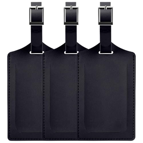 3 Pack Luggage Tags for Suitcases Airplane Travel Essentials (Black)