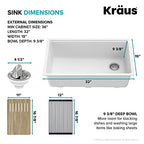 KGUW1-33WH-100-100, Bellucci Workstation 32 in. Undermount Granite Composite Single Bowl Kitchen Sink in White with WasteGuard 1 HP Continuous Feed Garbage Disposal and Accessories (White / 32 Inch / Sink and Garbage Disposal 1 HP)