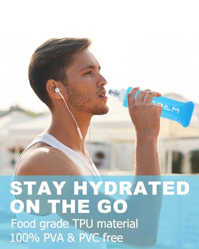 TPU Soft Flask Lightweight Portable Reusable Water Bottle (500ml/16.9oz-2 Pack-Light Blue)