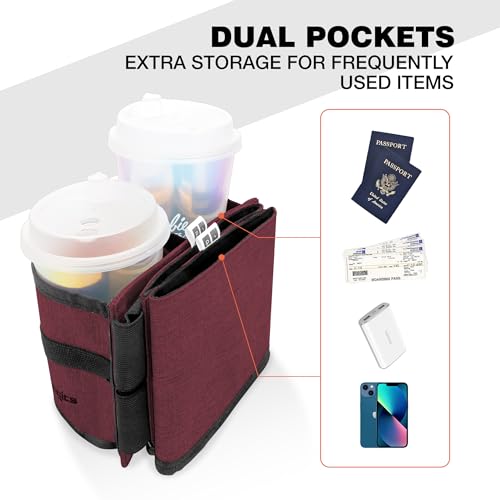 Luggage Travel Cup Holder Hands Free Drink Caddy for Suitcase Handle (Plum)