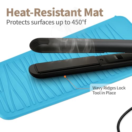 Silicone Heat Resistant Travel Mat Pouch for Hair Straighteners (1 Pack / Skyblue)