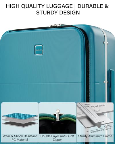 20 Inch Top Opening Carry On Luggage with Cup Holder and USB Ports (Caribbean Blue / 20 Inch Pro)