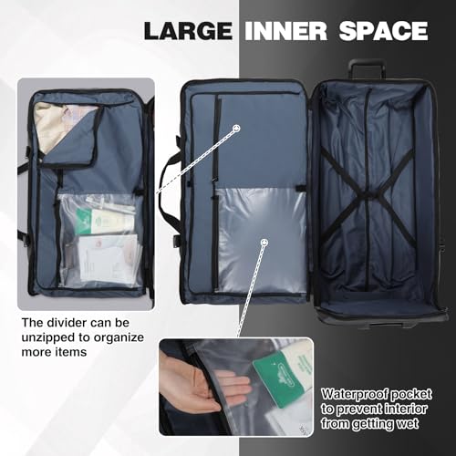 33" Large Rolling Travel Duffle Bag with Wheels and Handle (33" Black/Grey)