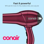 Hair Dryer with Diffuser (Burgundy / 1 Count (Pack of 1))