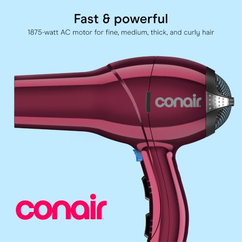 Hair Dryer with Diffuser (Burgundy / 1 Count (Pack of 1))