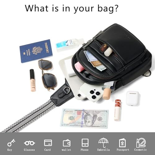 Sling Bag for Women Cross Body Bags Fanny Packs Over the Shoulder Bag Sling Backpack Vegan Leather Trendy Gifts Travel Handbag Black (Black)