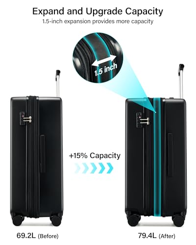 Checked Luggage 24 Inch Expandable Medium Suitcase with Wheels (Jet Black / 24 Inch EXT)
