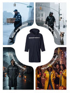 Mens Long Hooded Safety Rain Jacket Waterproof Emergency Raincoat Poncho (Large / Navy)