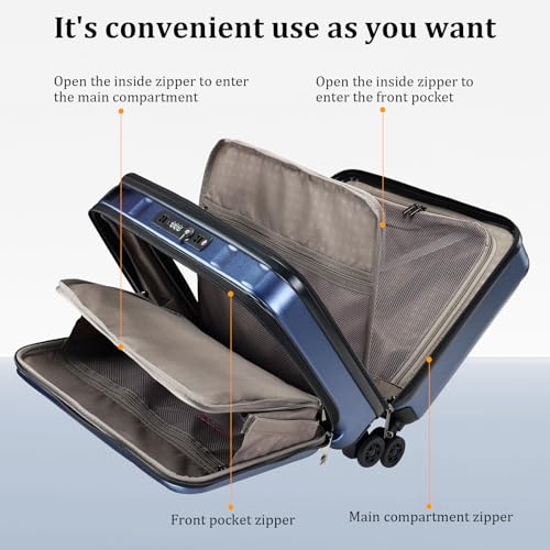 16" Carry On Briefcase Luggage with 2 Laptop Compartments (Dark Blue / 16 Inch)