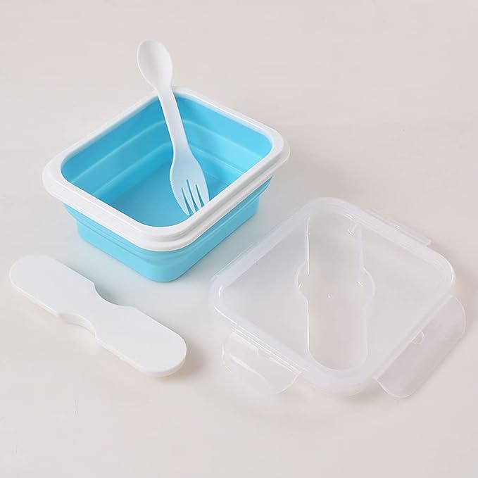 Silicone Lunch Container With Spoon & Fork, Bento Box, Collapsible Food Storage - Image 2