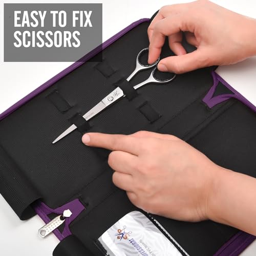 Leather 5 Scissor & Shear Storage Case for Hairstylist (Purple)