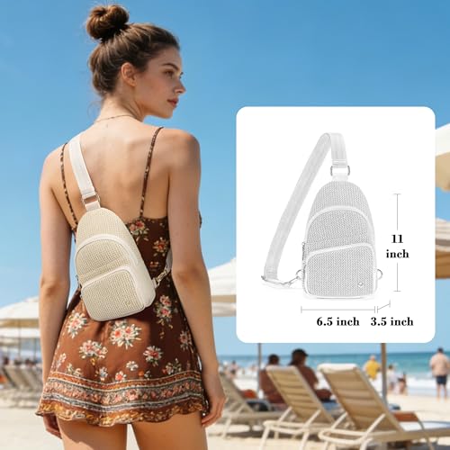 Faux Straw Crossbody Bags for Women Small RFID Summer Sling Bag (Boho White Thick)