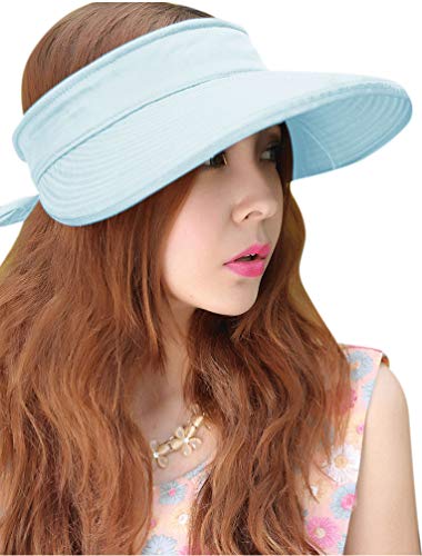 Sun Hats for Women with UV Protection Wide Brim Sun Hat Visor Summer Beach Foldable Womens Outdoor Cap Sky Blue (One Size-Medium / Sky Blue)