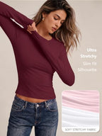 Womens Long Sleeve Shirts Basic Compression Tops Burgundy S (Small / Burgundy)