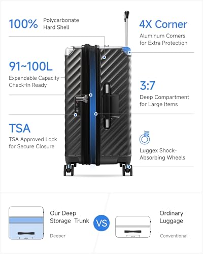 28 Inch Trunk Luggage with Spinner Wheels (Blue / Trunk-Large 28-Inch)