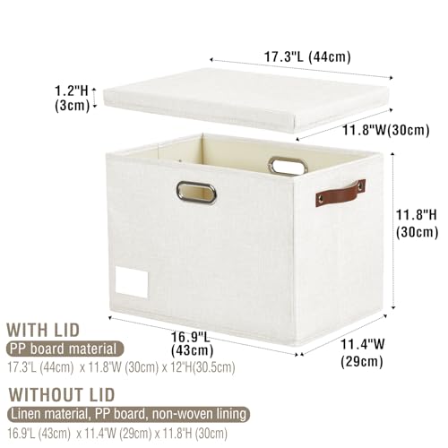 17" Large Fabric Storage Box with Lids (White / Large -2 Pack)
