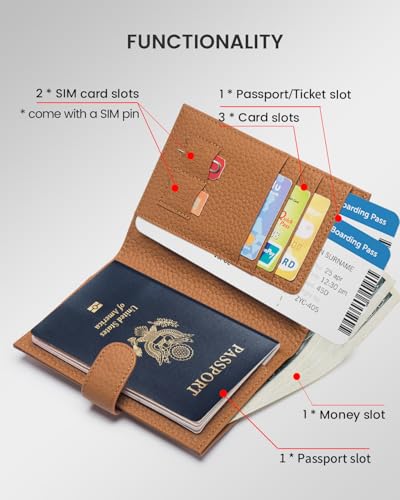RFID Passport Holder Travel Wallet Compact for Women (Bright Brown)