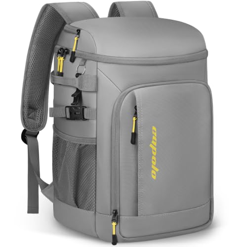 Cooler Backpack Insulated Leak Proof for Women Men Soft Cooler Bag (45 Cans / Leather Gray with Yellow)