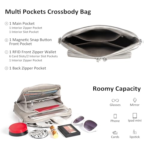 Real Leather Crossbody Bags for Women Travel Wallet Purse Light Grey (Beige Gray)