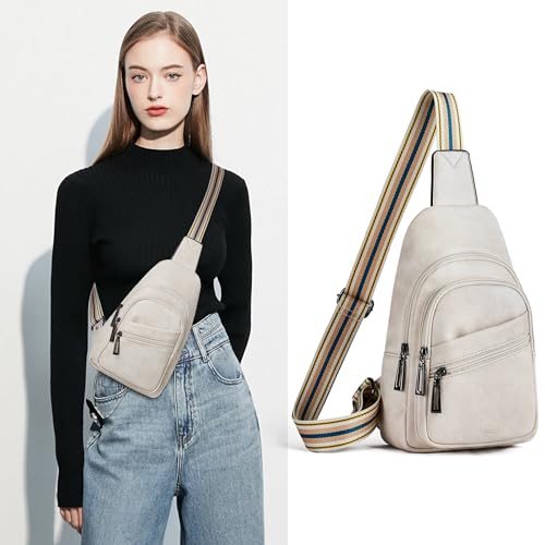 Sling Bag Crossbody Bags for Women Small Cross Body Bag Fanny Packs Chest Sling Purse for Daily Travel Leisure Sport (4-3 Beige)
