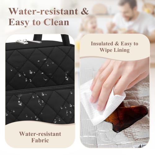 Lunch Bag Lunch Box for Women Men Insulated Reusable Large Lunch Tote Bag Adult Leakproof Simple Cooler Bag for Office Work Picnic Beach or Travel (B-Black / Medium - 10L)
