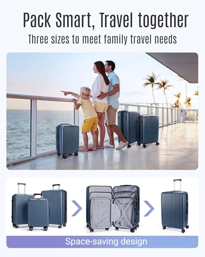 3 Piece Luggage Sets with Spinner Wheels Hardshell TSA Lock (Royal Blue / 3-Piece Set - 20"/24"/28")
