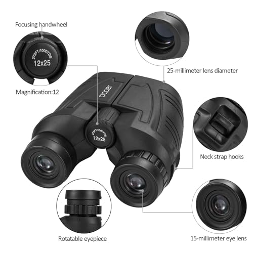 12x25 Compact Binoculars for Adults and Kids