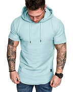 Mens Fashion Hoodies Sport Pullover Solid Color Shirt Workout Lightweight Tops Sky Blue (Medium / Sky Blue1)