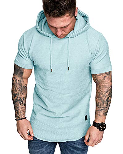 Mens Fashion Hoodies Sport Pullover Solid Color Shirt Workout Lightweight Tops Sky Blue (Small / Sky Blue1)