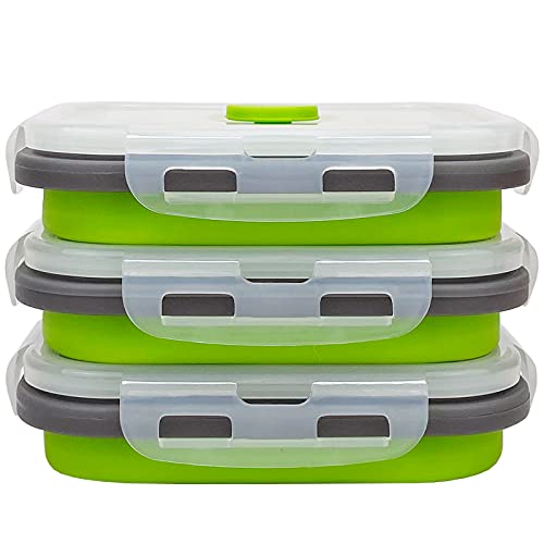 3piece Collapsible Food Storage Containers with Lids (green with gray)